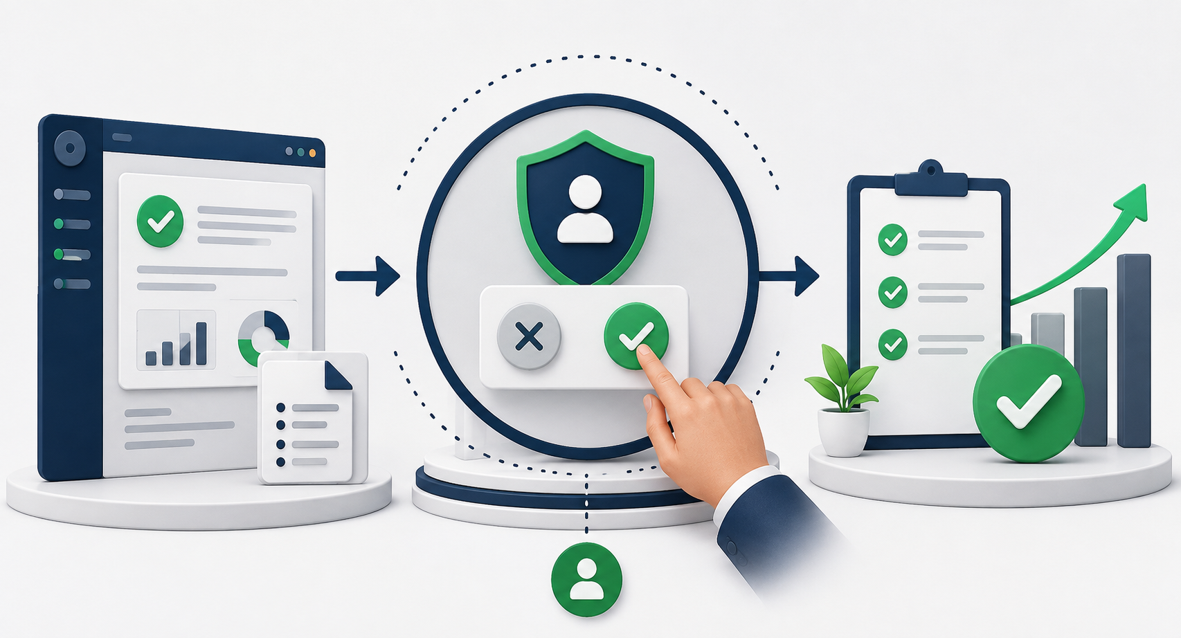 Illustration of a software suggestion requiring human approval before an action is completed.